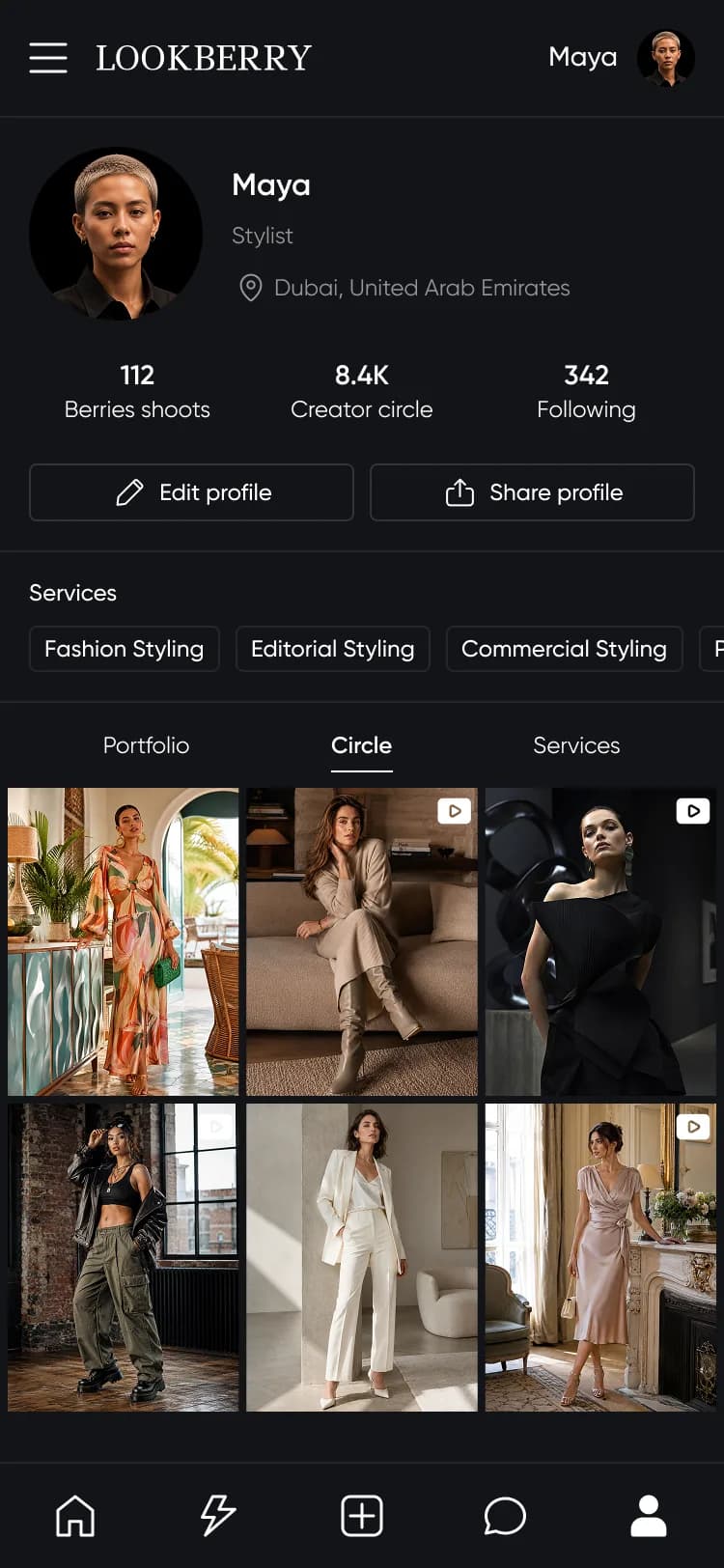 A creative professional circle in the LookBerry app