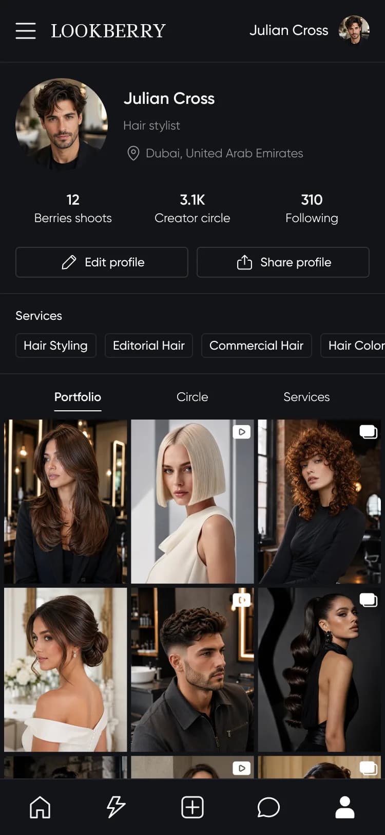 Professional portfolio in the dark app theme