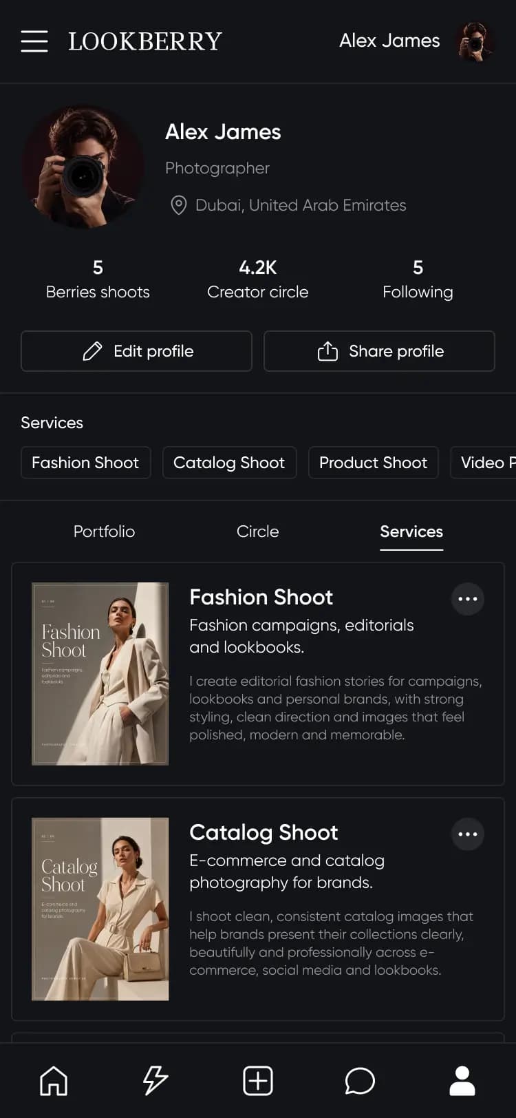 Услуги фотографа в приложении LookBerry