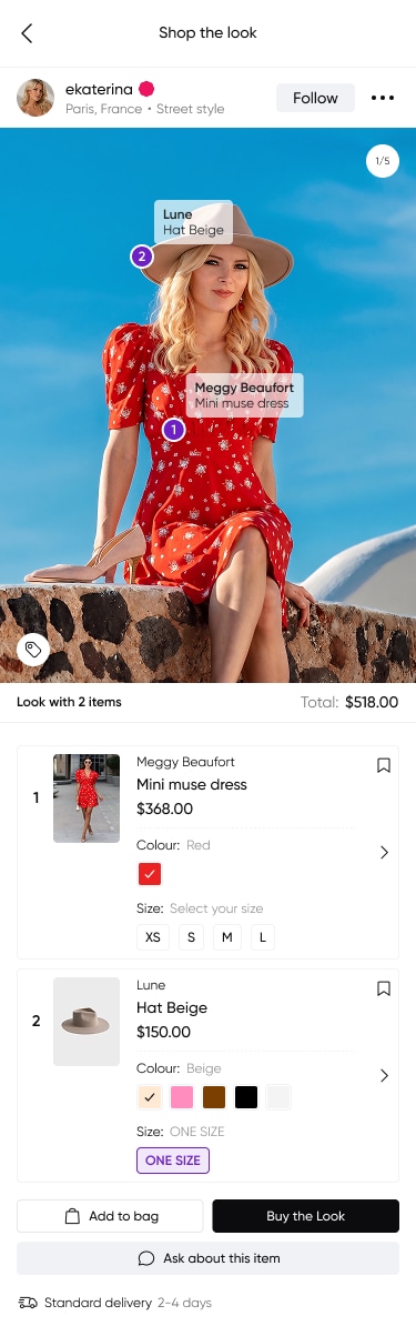 Shop the look screen with tagged items